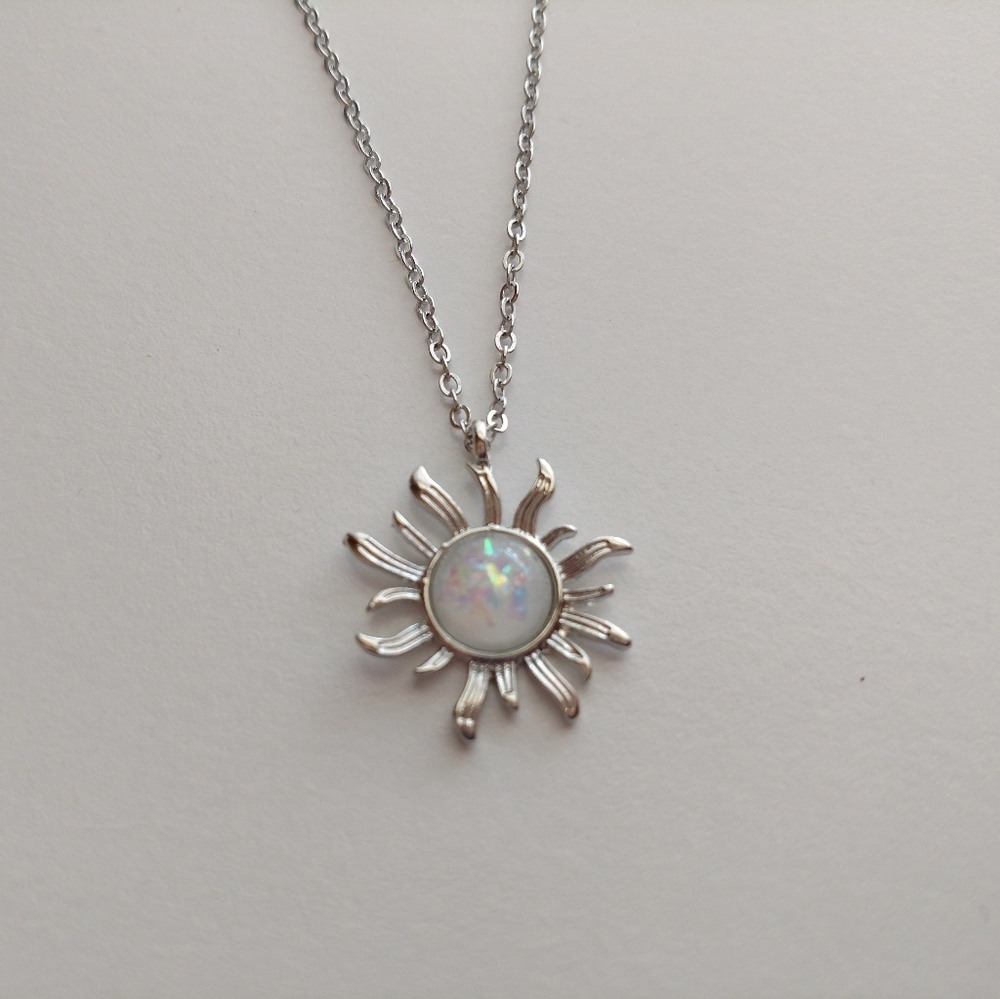 Silver Sun Opal Colored Necklace